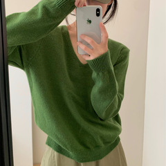 韩系简约气质V领浣熊毛衣女秋冬新款宽松百搭显瘦长袖针织衫上衣