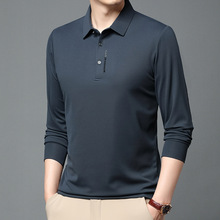 抖音爆款春秋长袖男衫翻领商务T恤男装上衣中年老年爸爸装打底衫