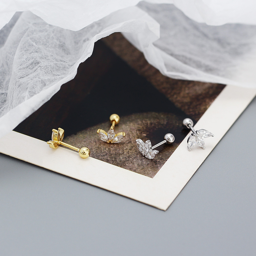 Sweet Flower Sterling Silver Plating Zircon Earrings 1 Pair