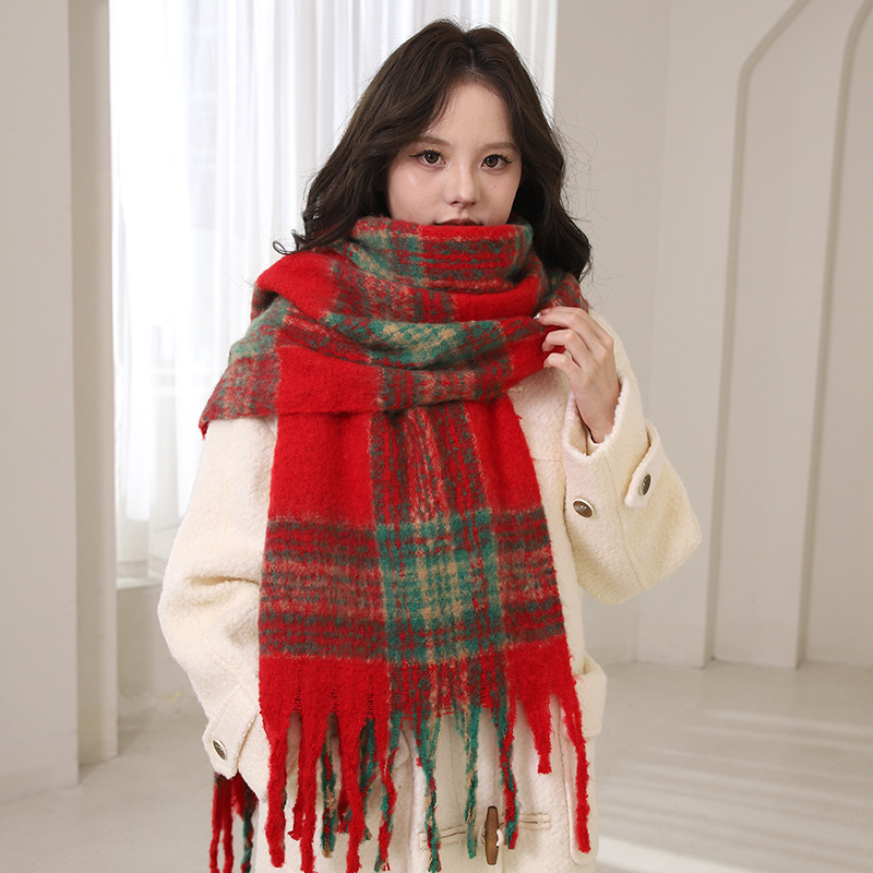 Maillard brun kashmir dam vinter high-end tofs mohair förtjockad halsduk för studenters nya stil_voghion.com