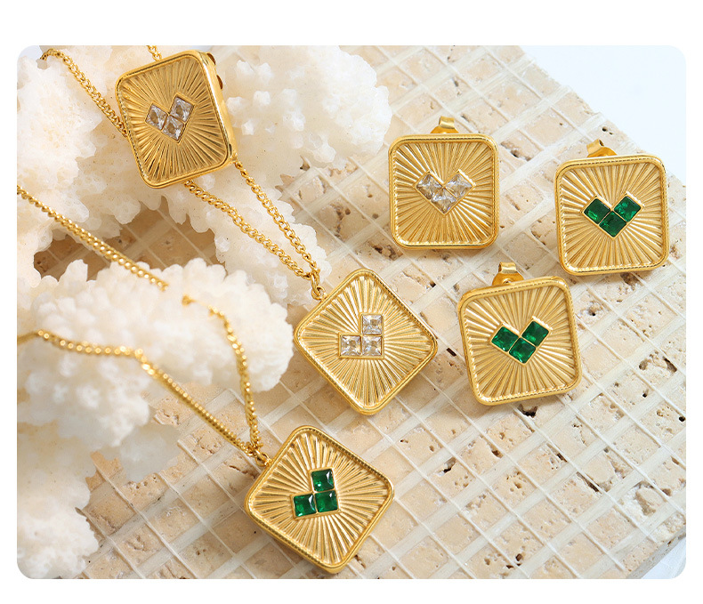 Fashion Heart Shape Titanium Steel Plating Zircon Earrings Necklace