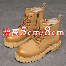 内增高马丁靴男款8cm冬季加绒高帮棉皮靴真皮牛筋厚底保暖工装靴