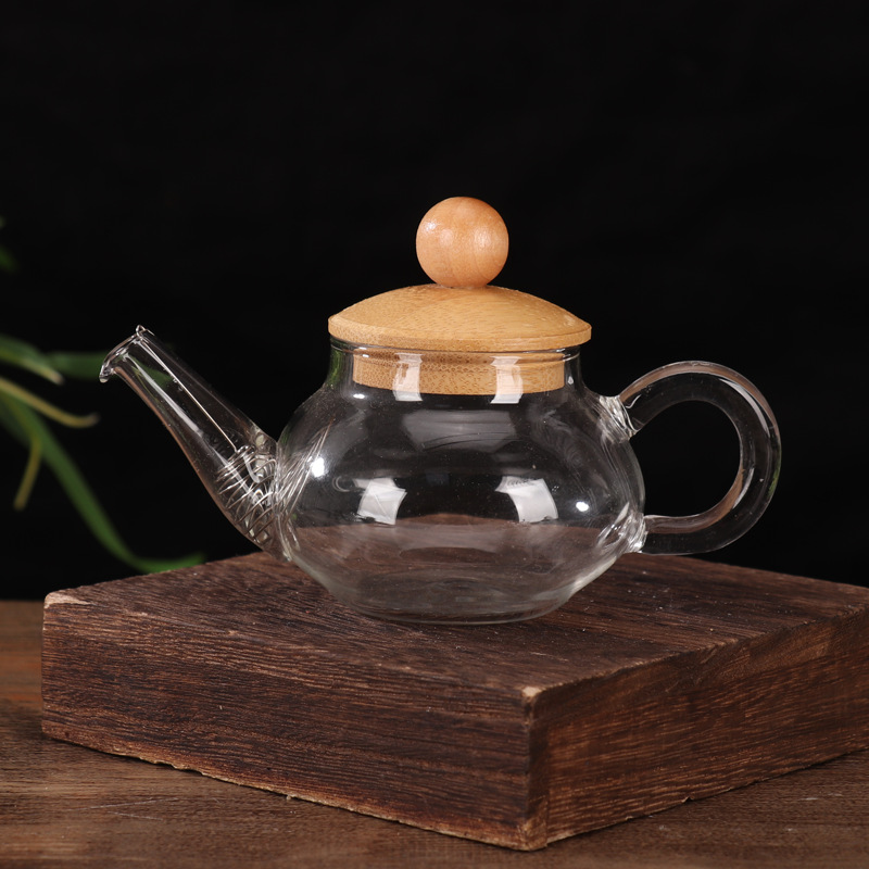 Tetera de vidrio transparente con alto contenido de borosilicato, tetera de burbujas, mini tetera de flores de pequeña capacidad para el hogar