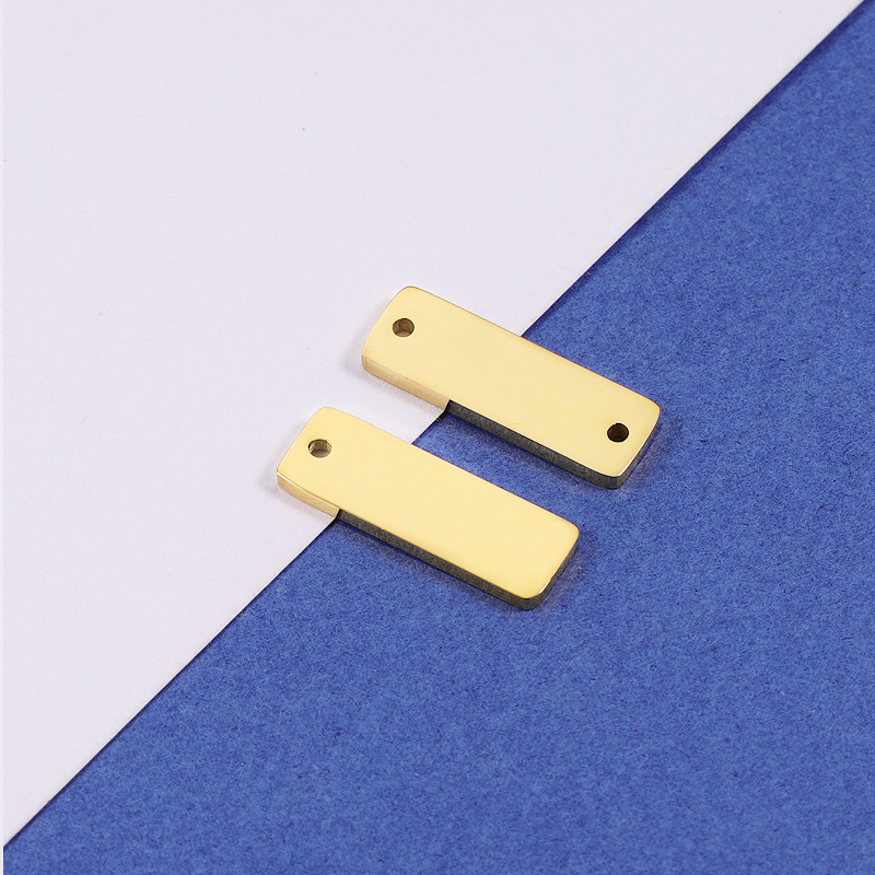 Real Gold Plated Plating Material 1 Piece 6 * 18mm 304 Stainless Steel PVD Coated Real Gold Plated Customization Laser Engraving Solid Color Polished Pendant DIY Jewelry Accessories