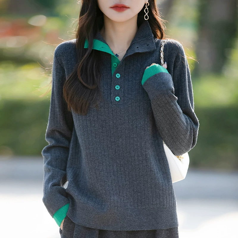 Осенний и зимний новый полуоткрытый свитер с воротником