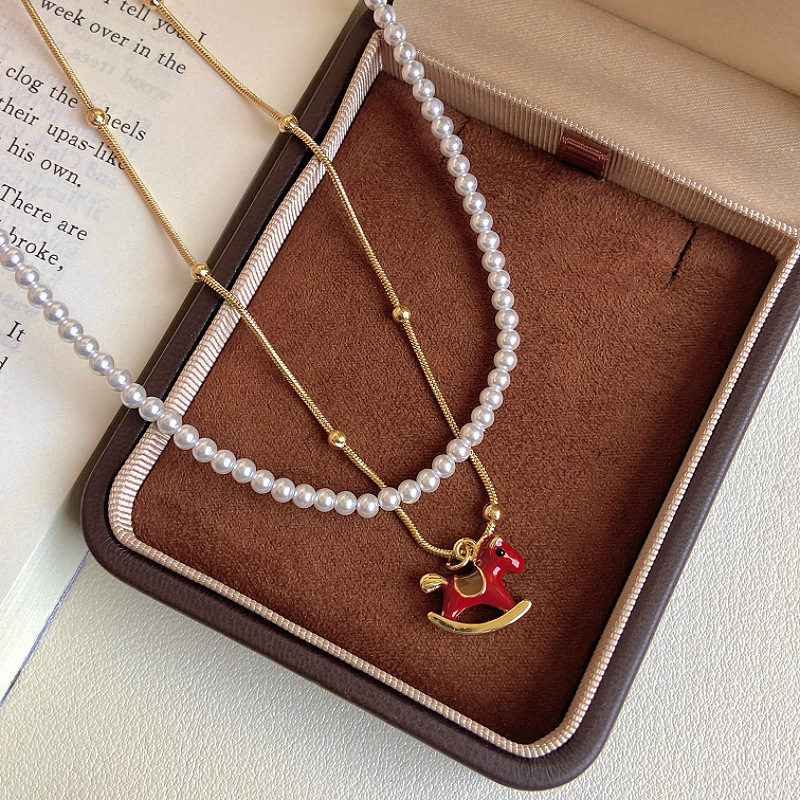Oro verdadero eléctrico galvanis colgante de piedra pony pendientes collar ligero lujo nicho universal conjunto temperamento alta sensación de joyería mujer