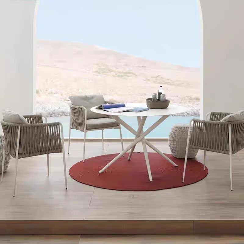 Silla de mimbre impermeable y solar al aire libre, mesa y silla al aire libre, patio, jardín, balcón al aire libre, mesa y silla de ratán de ocio, muebles combinados