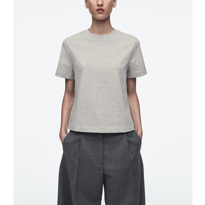 [CS order] women's standard round neck short sleeve top gray women's T-shirt simple commuting summer 2025