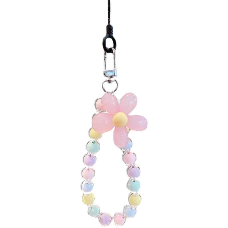 Pequeña Flor de cuentas fresca pulsera DIY cuerda universal del auricular bolsa teléfono caso color caramelo cadena portátil Accesorios