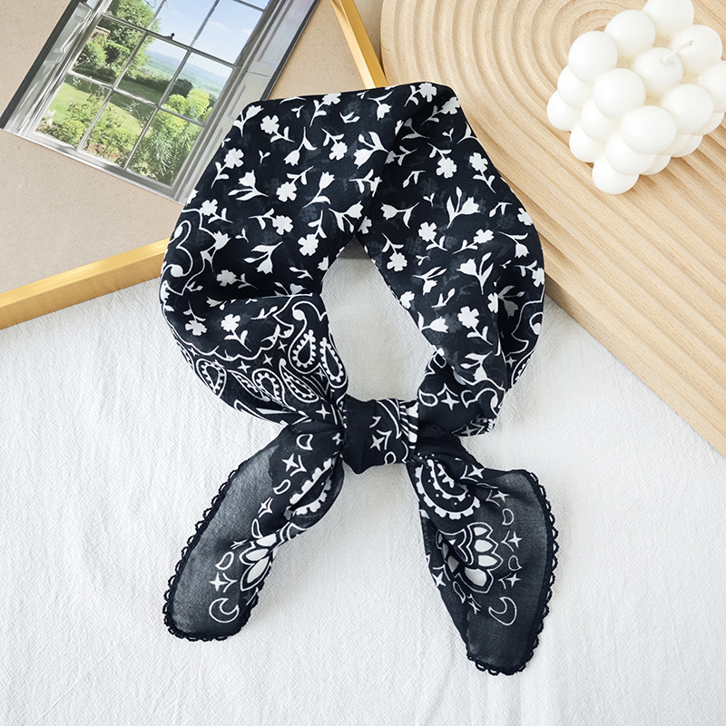 Toalla cuadrada fina de algodón y lino, fresca y transpirable, bufanda de seda pequeña con decoración literaria suave para mujer, bufanda de verano, bufanda pequeña de todo fósforo para mujer