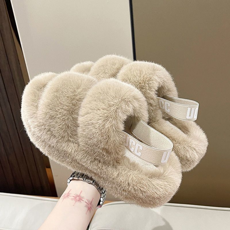 Wool slippers The thickness of the bottom Maomao Exorcism Spring and autumn season ins non-slip Large winter Cotton slippers Amazon