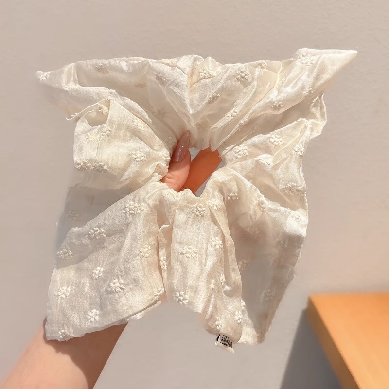1#유백색 자수 작은 꽃 사각 원형 약 20cm