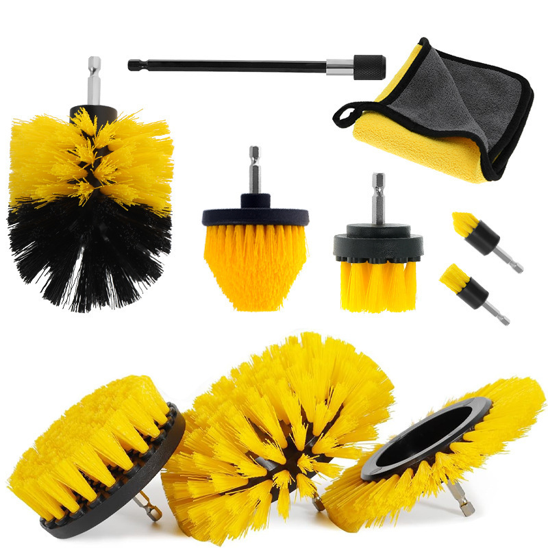 New yellow ball electric drill brush 10-piece set home no dead angle cleaning tool brush electric cleaning brush suit