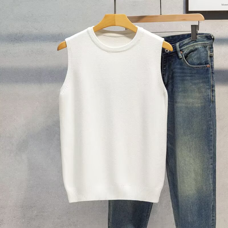 2026 Spring Trendy Knitted Sweater for Men and Women, College Style, Sleeveless Vest, Solid Color Crew Neck