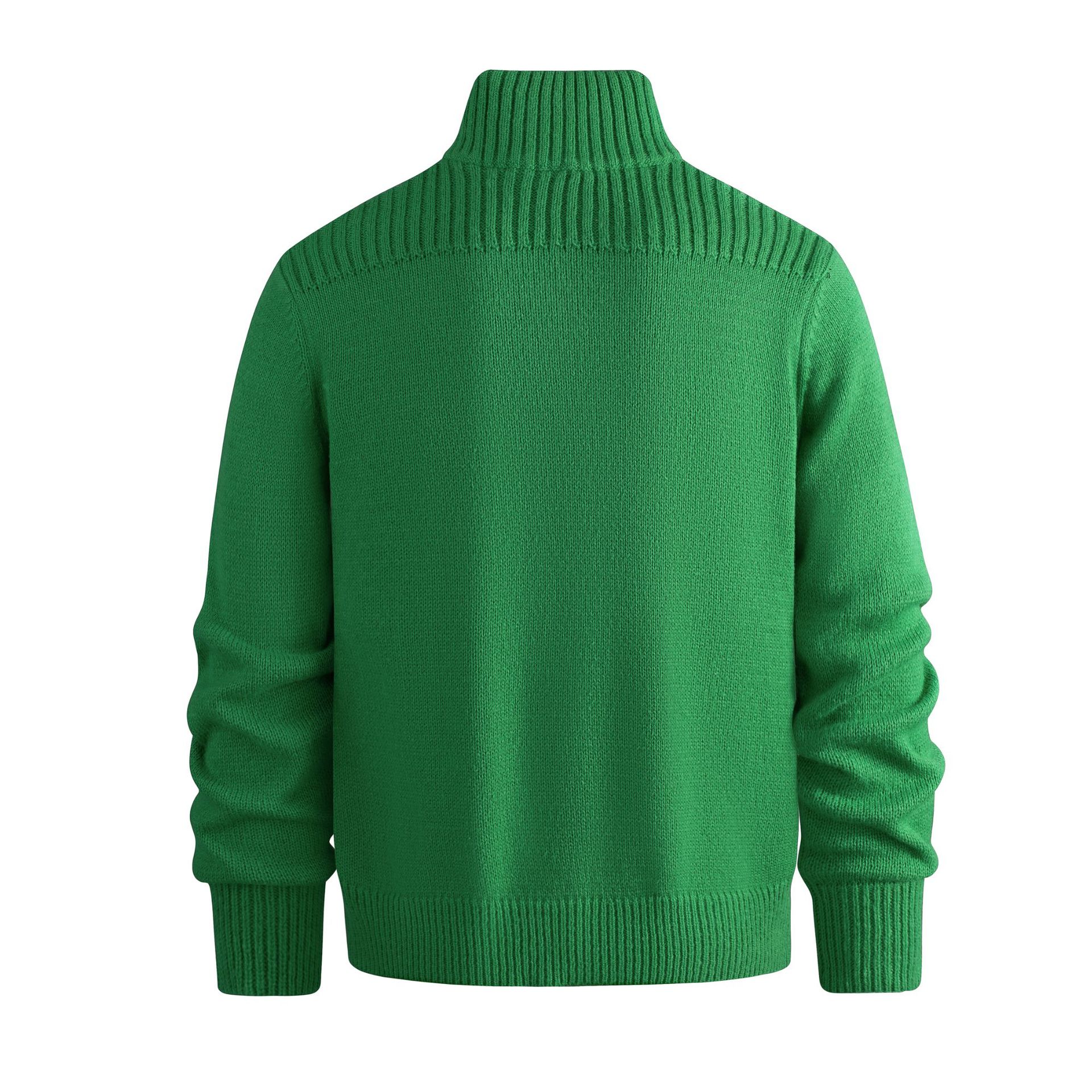 Maglione da uomo con collo alto e mezza zip - Pullover casual in maglia con vestibilità comoda, elegante e versatile per autunno inverno (verde)_voghion.com