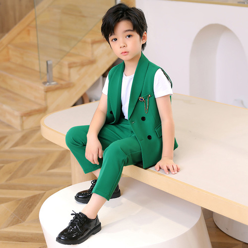 Children's suit 2024 spring and summer new style boys' gentleman's vest two-piece set host speech photography dress on behalf of