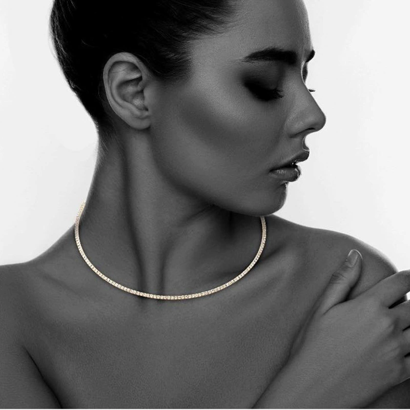 Трансграничный модный воротник со стразами, европейские и американские сексуальные простые круглые цепочки на ключицы, универсальные украшения для темперамента