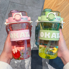 Sports water cup, high temperature resistant plastic cup, men's and women's double drinking cup, high-looking student simple ins style cup with straw