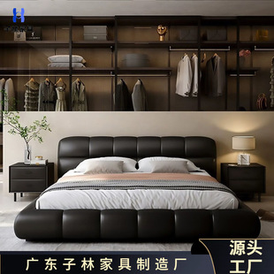 Modern Puff Bed Master Bedroom Double Queen Bed Minimalist Modern Simple Soft Bag Bed Solid Wood Storage Bed Italian Style Light Luxury