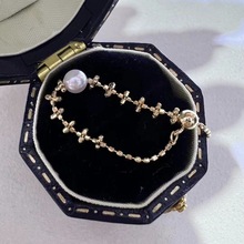 日本18k金珍珠戒指蕾丝抽拉可调节4-5mm强光精致软戒指