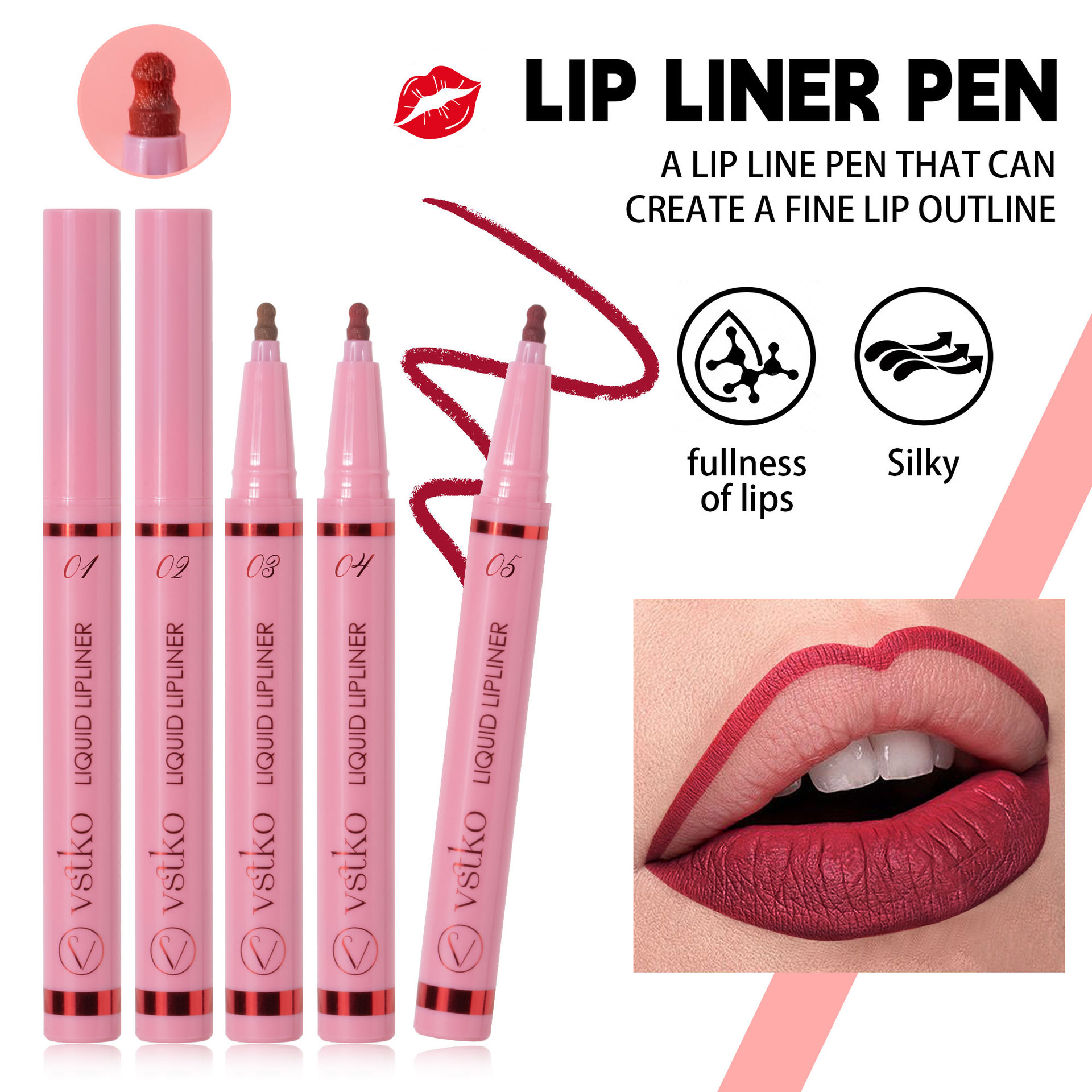 VSTKO Cross-border Gourd-tipped liquid Lip Liner Pen Set Matte, easy-to-color, waterproof and long-lasting nude Lipstick pen undefined