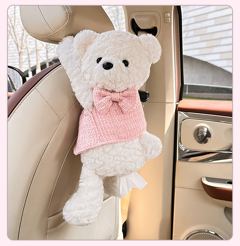 Car Tissue Box Cute Bear Plush Doll Tissue Set Creative Cartoon Car Storage Tissue Hanging Bag Wholesale