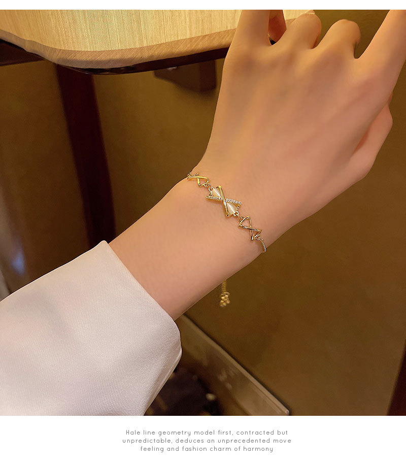 Sweet Bow Knot Titanium Steel Inlay Opal Zircon Bracelets 1 Piece