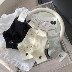 刺繍蝶結び靴下女性ソックス2025春夏新作アニメ動物ソックスins潮波ポイント女性ソックス