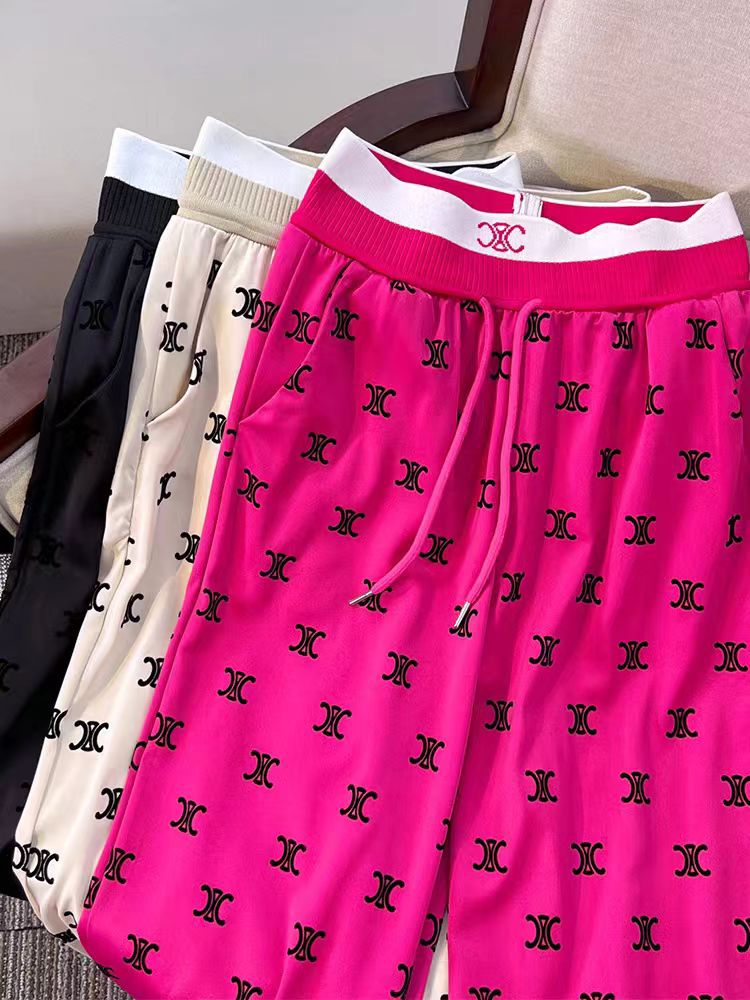 Acetate Straight-Leg Pants for Women, Summer New Style, Flocked High-Waisted Slimming Long Pants, Trendy Casual Drapey Elegant Women's Pants