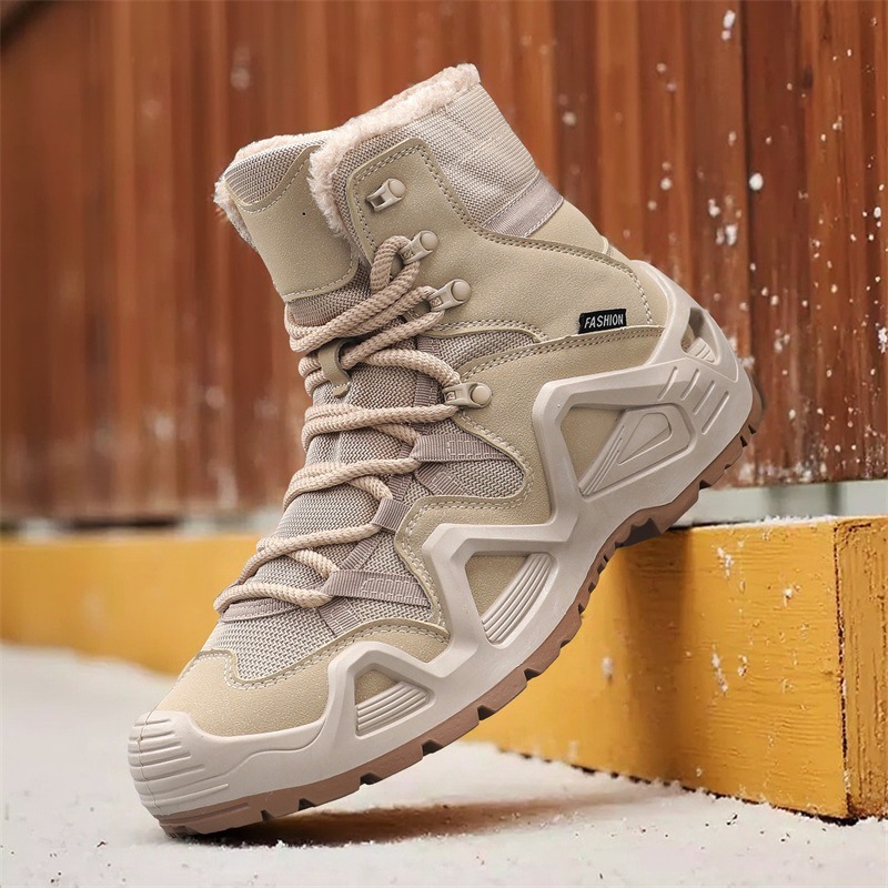 Men's Winter Snow Boots, Fleece-Lined and Thickened for Warmth, High-Top Large Size Cotton Boots for Northeast, Outdoor Workwear Martin Boots