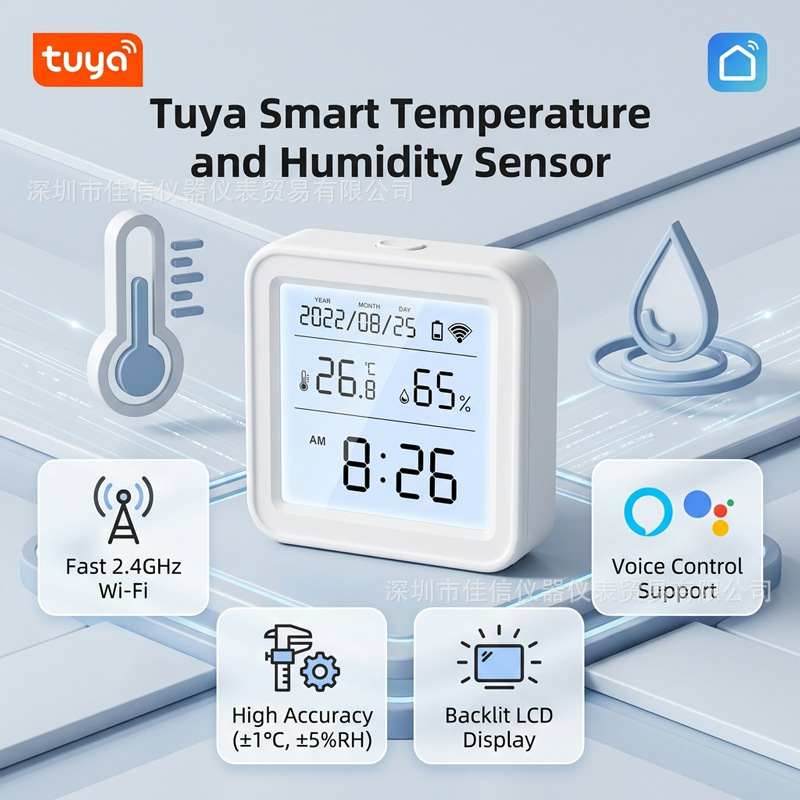 Tuya Smart Thermometer and Hygrometer Smart Life App Remote Control Temperature and Humidity Sensor with Backlit Screen Display