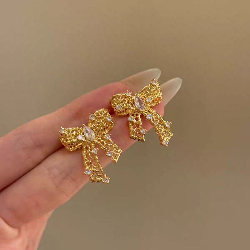 破晓鎏金~金色镂空蝴蝶结耳环女轻奢小众高级感耳钉独特漂亮耳饰|undefined