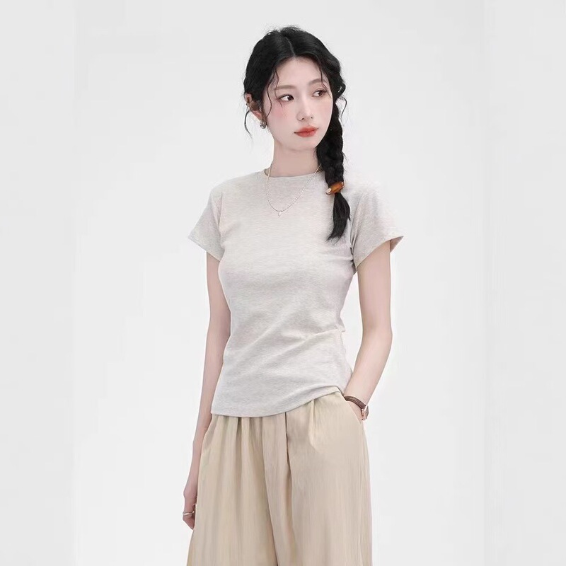 Cotton Basic Short-Sleeve Women's T-Shirt 2026 Summer New Versatile Slim-Fit Round-Neck Slimming Short-Sleeve Sweet Top