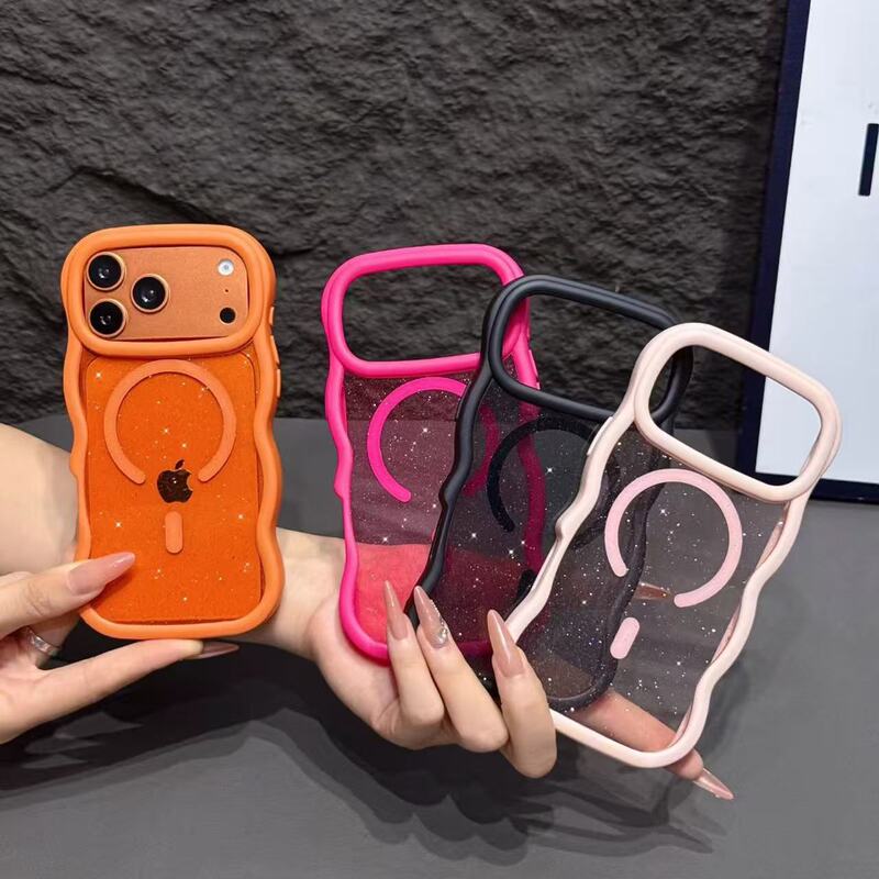 Suitable for Apple 18Promax Personalized Glitter Iphone17 Mobile Phone Case Wave 16 Magnetic Suction 15 Anti-Fall 14 Soft Female Suitable for Apple 18Promax Personalized Glitter Iphone17 Mobile Phone Case Wave 16 Magnetic Suction 15 Anti-Fall 14 Soft Female
