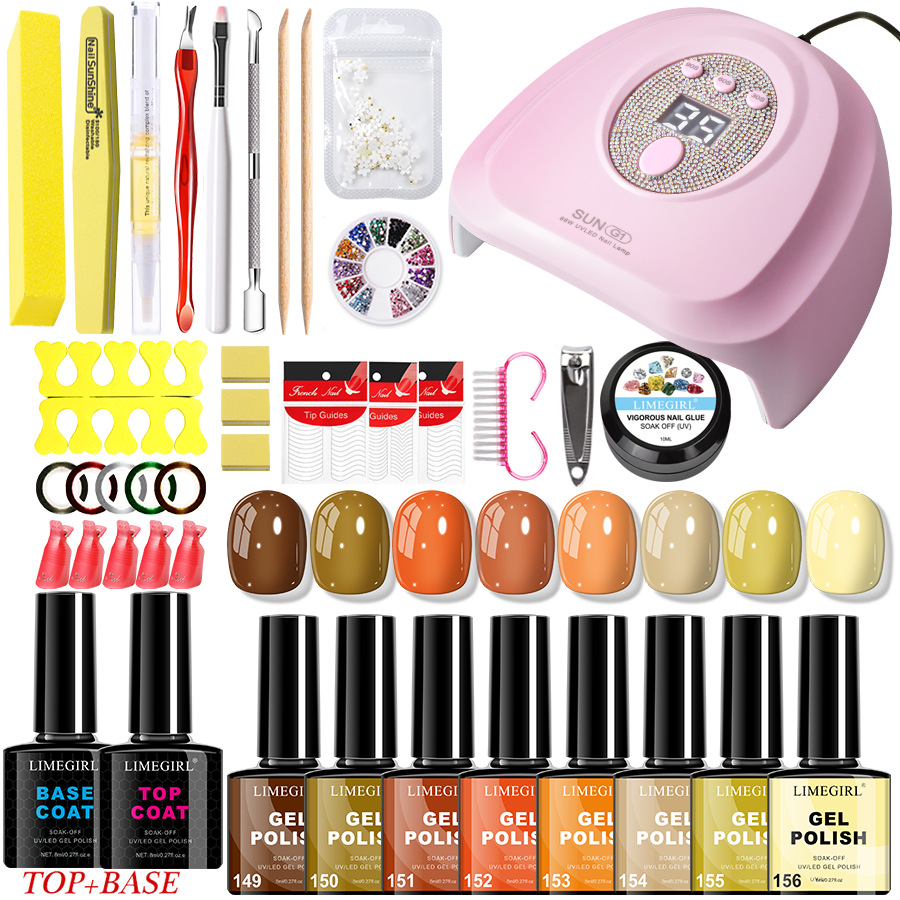 Nuevo juego de uñas transfronterizo blindado pegamento de aceite lámpara de fototerapia herramientas de uñas joyas de pétalos juego completo en stock