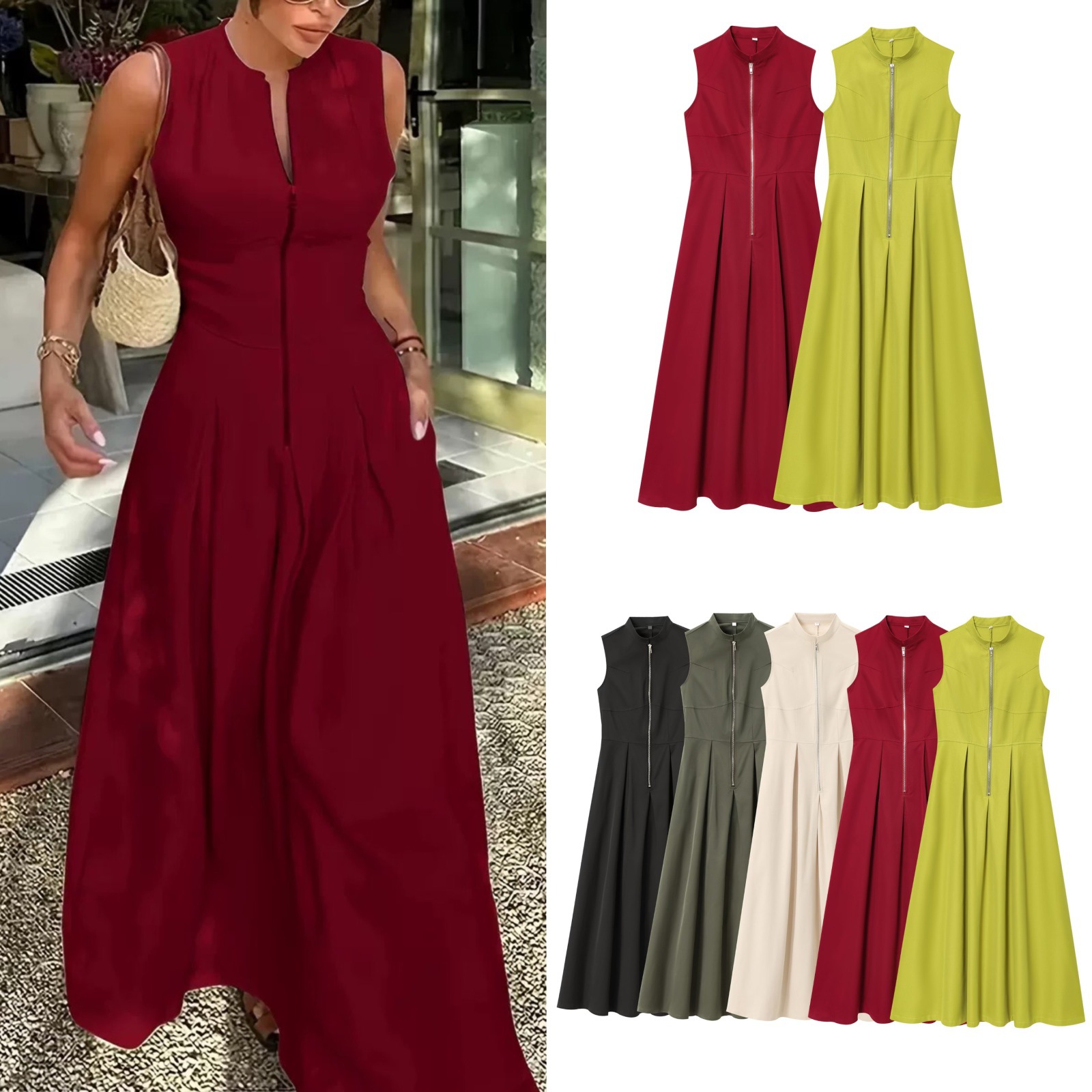 summer fashionable elegant dress sleevless with a round collar