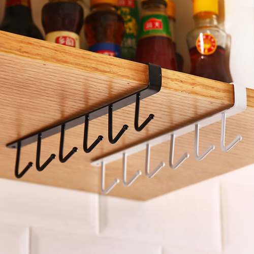 Wrought iron cabinet storage rack, multi-function row hook, wrought iron traceless six-link hook storage rack, water cup, spatula rack