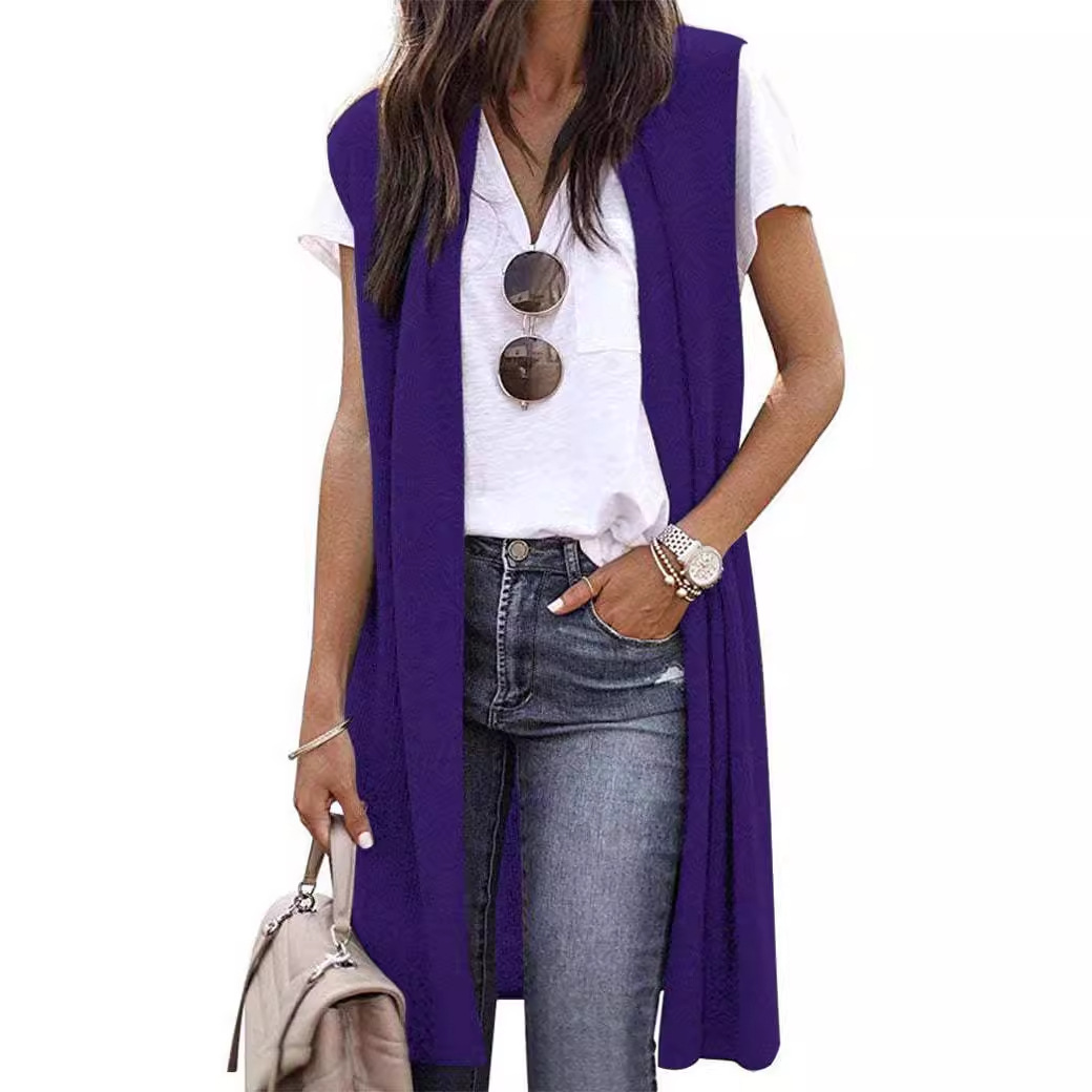 Europeo y americano 2023 transfronterizo Amazon nuevo chaleco cardigan eBay moda de moda medio-longitud chaleco sin mangas para las mujeres