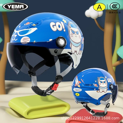 Girls All-Season Electric Motorcycle Baby – Motosiklet kaskı (dəbilqə) - summer-style-starry-blue-cool-kitten-ink-blue-short-lens