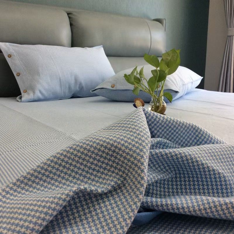 Pure Cotton Shandong Coarse Cloth Bed Sheet Single Piece Pure Cotton Linen Cotton Single Dormitory Bedding Striped Three-Piece Set