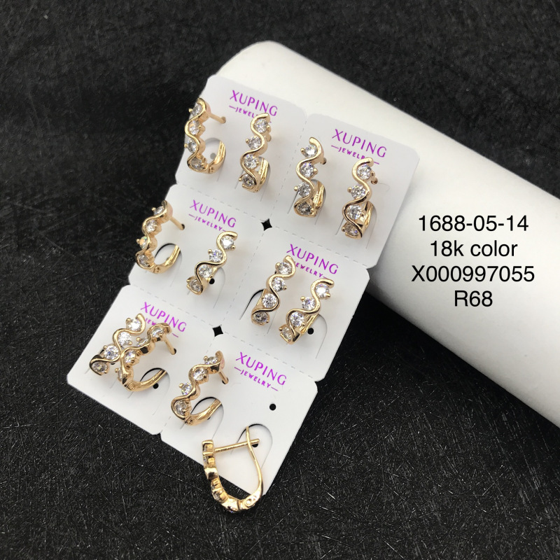 Pendientes de aro personalizados Xuping, pendientes exagerados de estilo europeo y americano para mujer, elegantes pendientes de piedras preciosas artificiales, venta al por mayor de otoño e invierno para mujer.