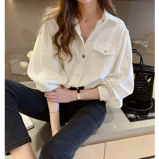 白衬衫女秋季新款设计感小众上衣宽松长袖牛仔衬衣防晒外套