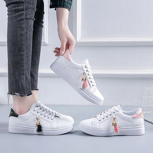 2022 Spring, Summer and Autumn New Women's White Shoes Solid Color Tassel Metal Accessories Platform Thick Sole Flat Heel Fashion Shoes