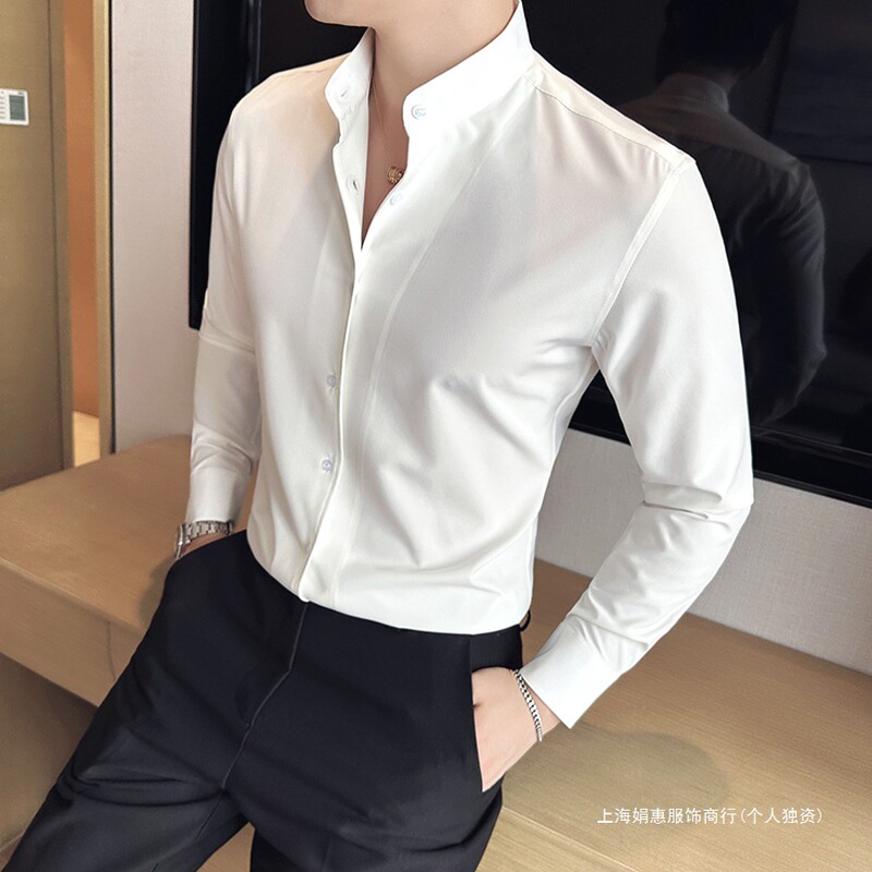 Literary Style Collar Shirt Men's Sense Slim-fit Long-sleeved Suit Base Shirt Italian-style Naples Trendy Shirt
