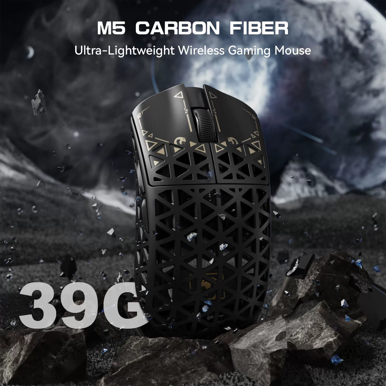 Mamba Snake M5 Ultra Карбоновое волокно, беспроводная мышь, лёгкий PAW3950, игровая, Bluetooth в 3 режимах, 8K мышь