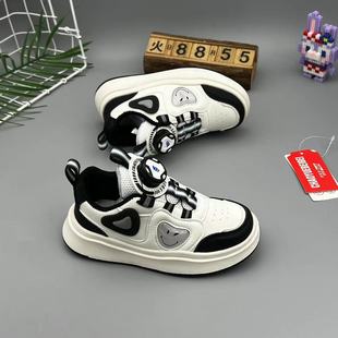 Children's sneaker 2024 Spring and Autumn New Leather Waterproof Boys' Board Shoes Swivel Button Casual Girls' Small Board Shoes