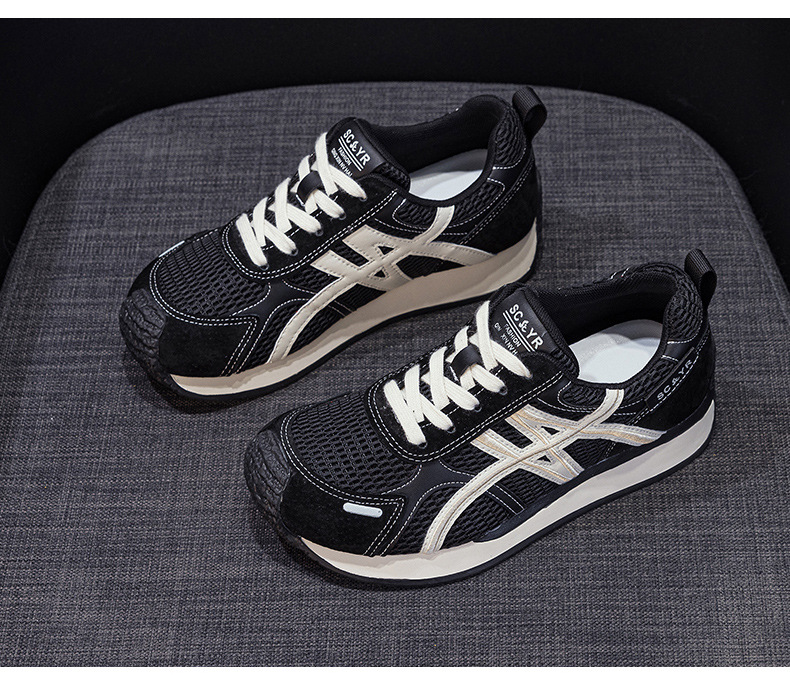 Giày sneaker nữ da thật đế chunky tăng chiều cao phong cách cổ điển — M2912 phẳng màu đỏ, M2912 đáy phẳng màu be, M2912-1 nâng cao bên trong màu be, M2912-1 nâng cao bên trong màu đỏ chi tiết 28