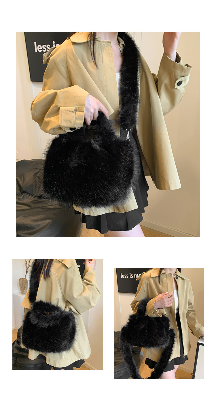 951g Weight Zipper Closure Type Single Shoulder Strap, Top Handle Strap Type Shoulder Bag, Handbag Bags Type Daily Occasion Plush Material Solid Color Pattern Autumn&Winter Season Women's Gender Vintage Style Style Square Shape Medium Size Women's Medium Plush Solid Color Vintage Style Square Zipper Shoulder Bag Handbag 2