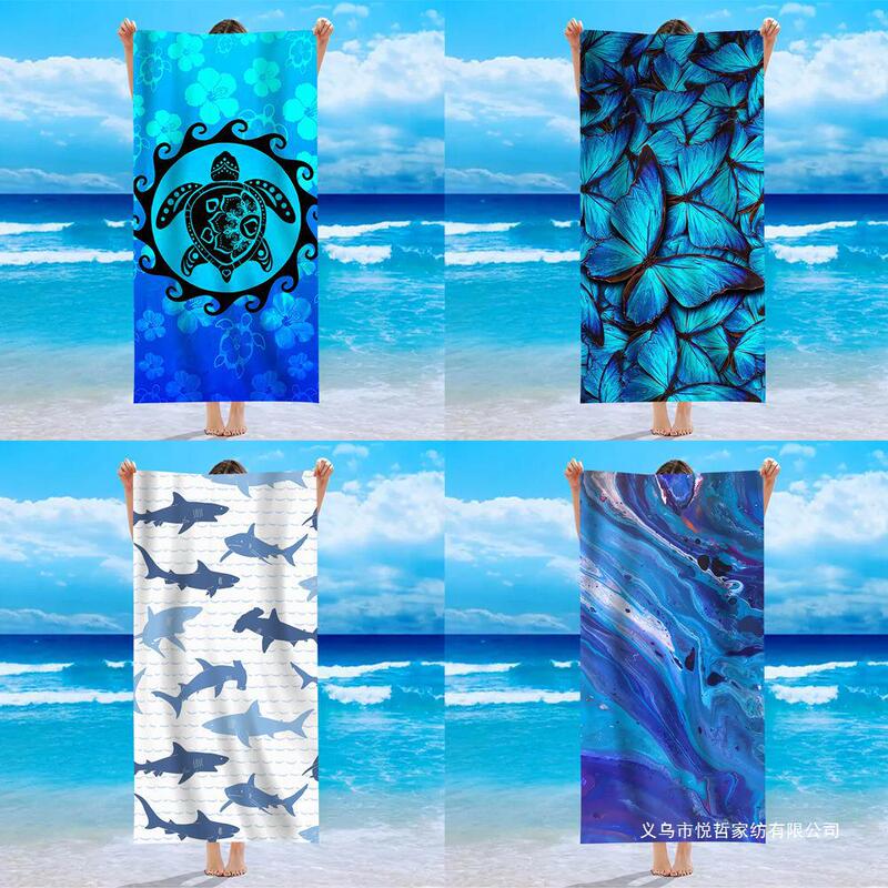 2023 Summer Amazon New Butterfly Shark Single-Sided Velvet Foreign Trade Printed Seaside Turtle Single-Sided Beach Towel 2023 Summer Amazon New Butterfly Shark Single-Sided Velvet Foreign Trade Printed Seaside Turtle Single-Sided Beach Towel
