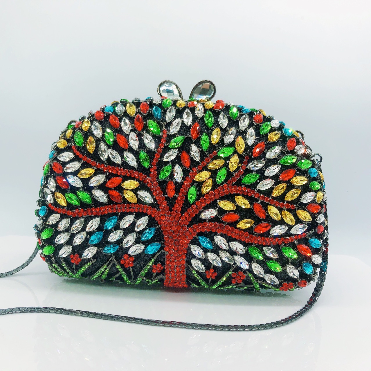 Túi clutch nữ đính đá hình cây kim loại rỗng, túi cầm tay dự tiệc — Màu vàng chi tiết 2